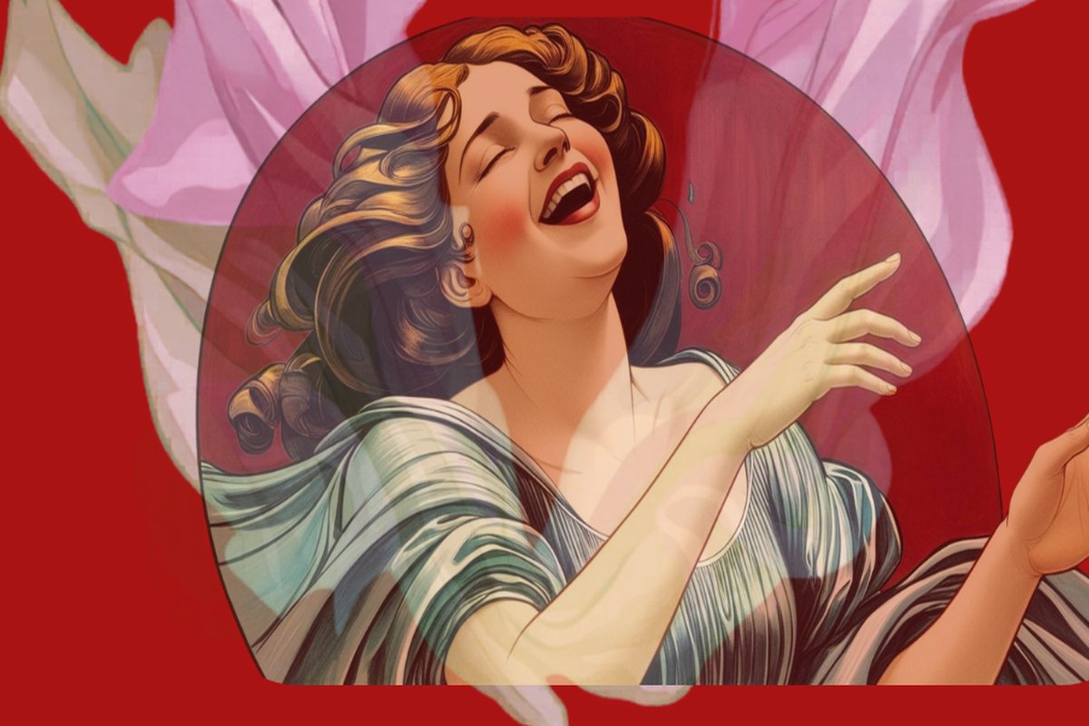 Illustration : une chanteuse à la voix déployée, les bras ouverts
